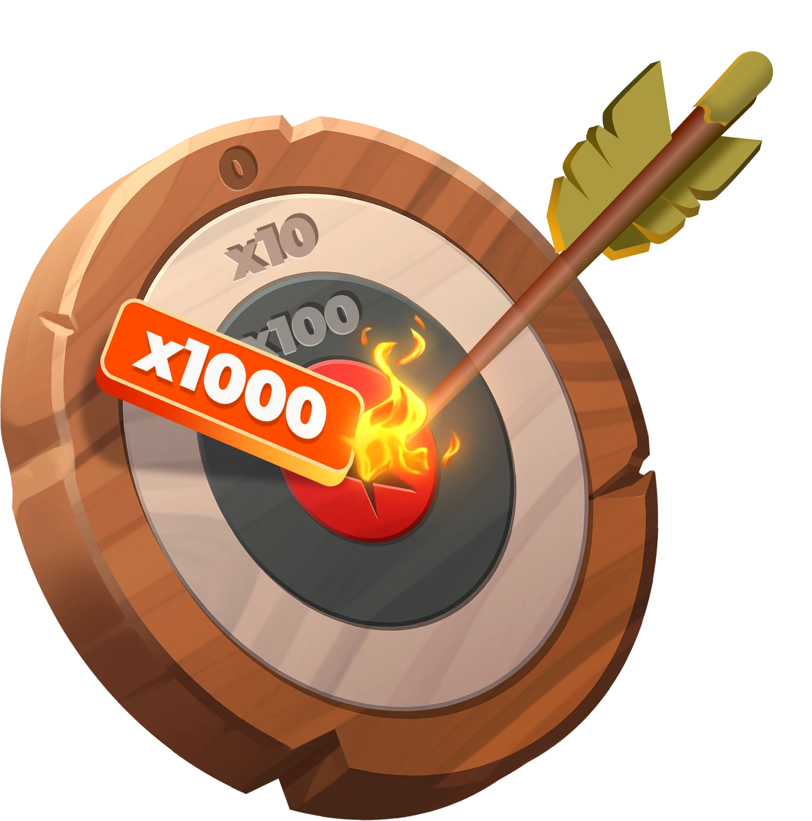 Forest Arrow casino game interface: target board with multipliers in a forest theme